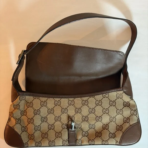 Vintage Gucci, Jackie O Bag GG Supreme Canvas & Brown Leather Bag UNISEX - Picture 9 of 13